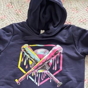 Navy Blue Kids Hoodie with Baseball Design